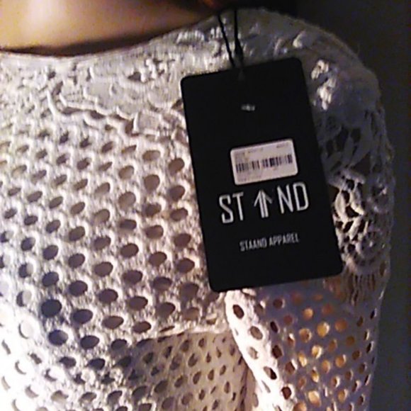 New Dress White Crochet Small Stand Lined Mini Bell See-Through Sleeves NWT - Picture 4 of 6